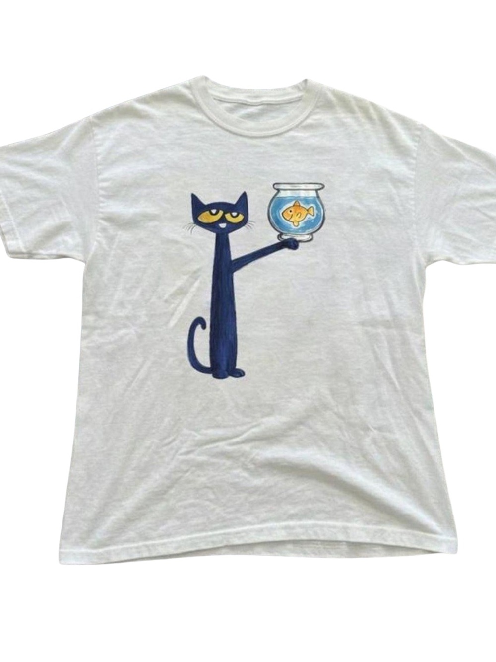 Gildan White Cat & Fish Graphic Tee